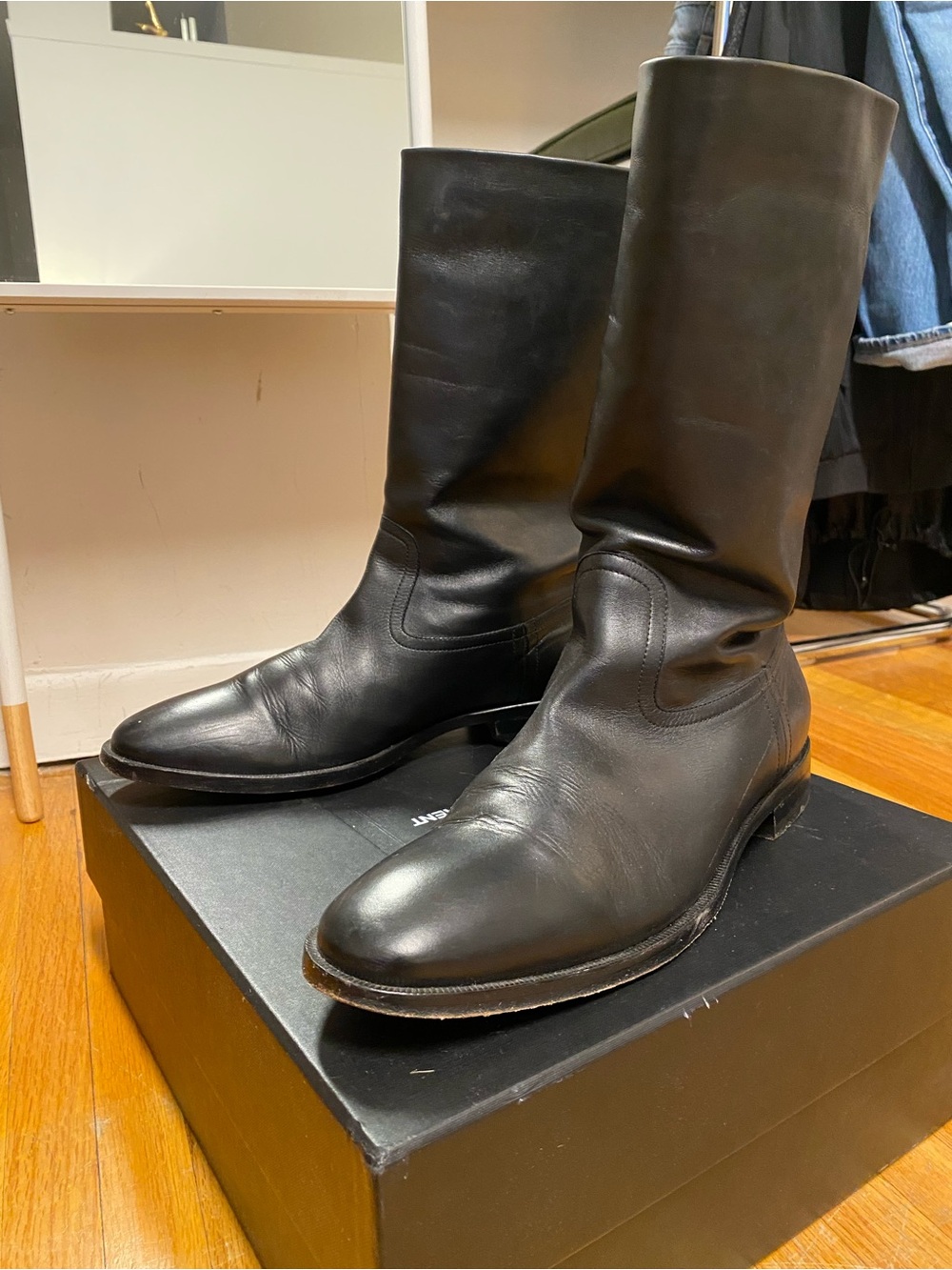 Saint Laurent Men's Black Leather Mid-Calf Boots